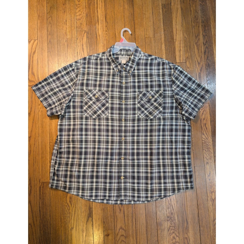 Duluth Trading Co Men 3XL Plaid Button Down Shirt Short Sleeve Cotton Grey Black - Picture 2 of 6